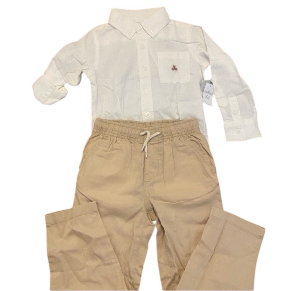 Gap Boys White Button Down Shirt & Tan Pants Set New Size 4 - Picture 1 of 16